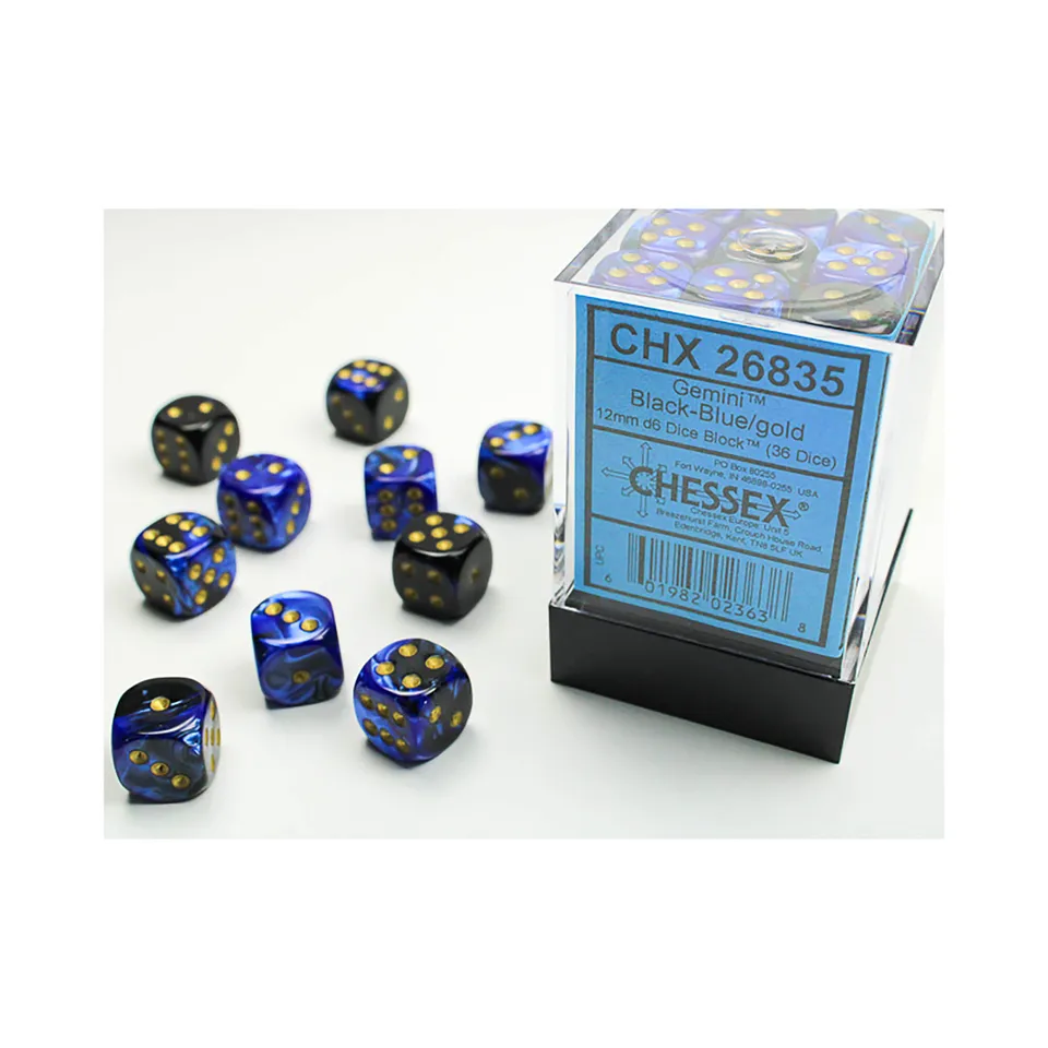 Chessex Gemini Black-Blue sada kostek D6 36 ks 12 mm