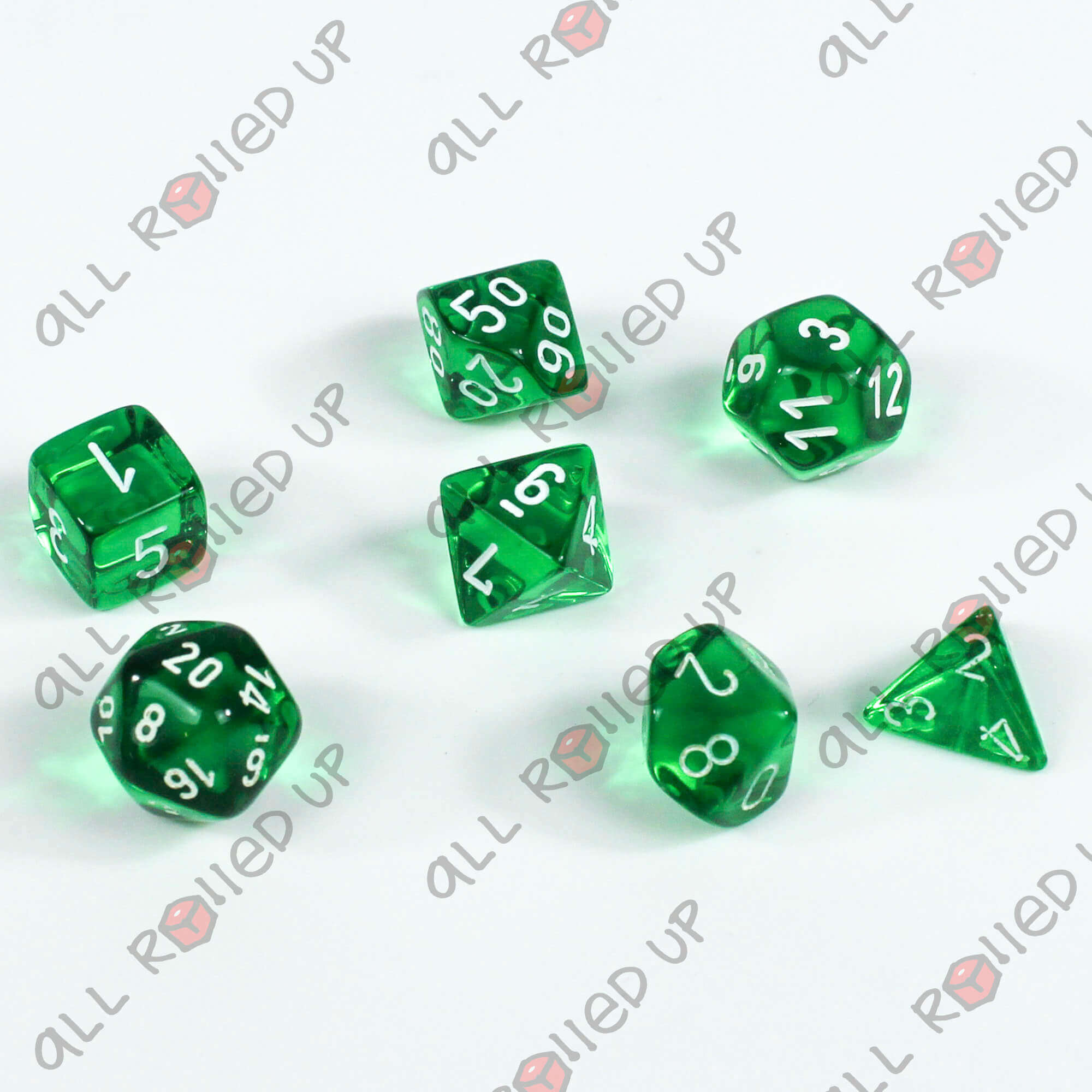 Chessex Translucent sada kostek 7 ks zelenobílá D4–D20