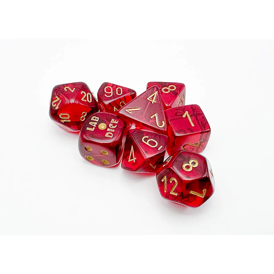 Chessex Lab Dice Wave 7 polyhedrální kostky Crimson Gold 8ks
