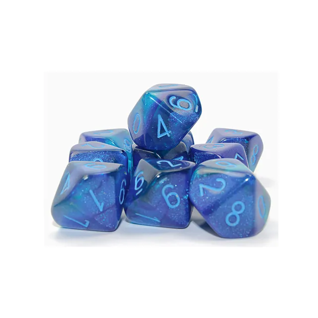 Chessex Gemini Blue Light Blue sada D10 kostek 10 ks svítící