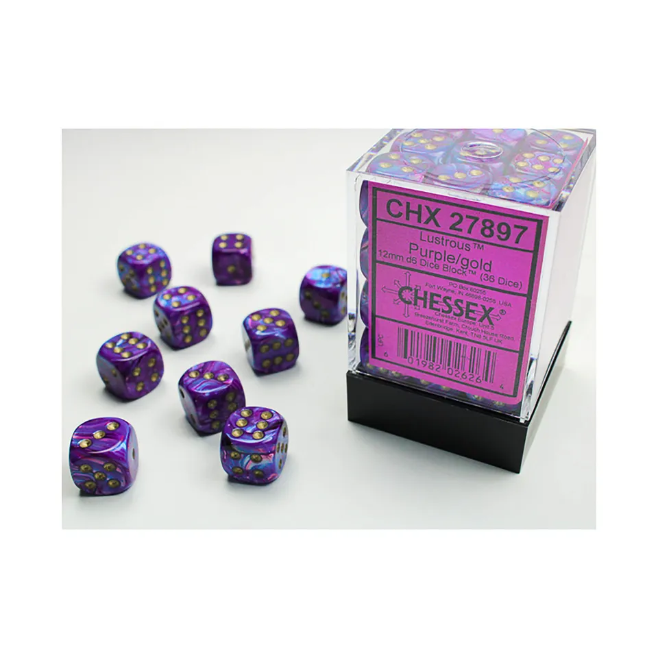 Chessex Lustrous sada kostek D6 36x 12mm Purple/gold