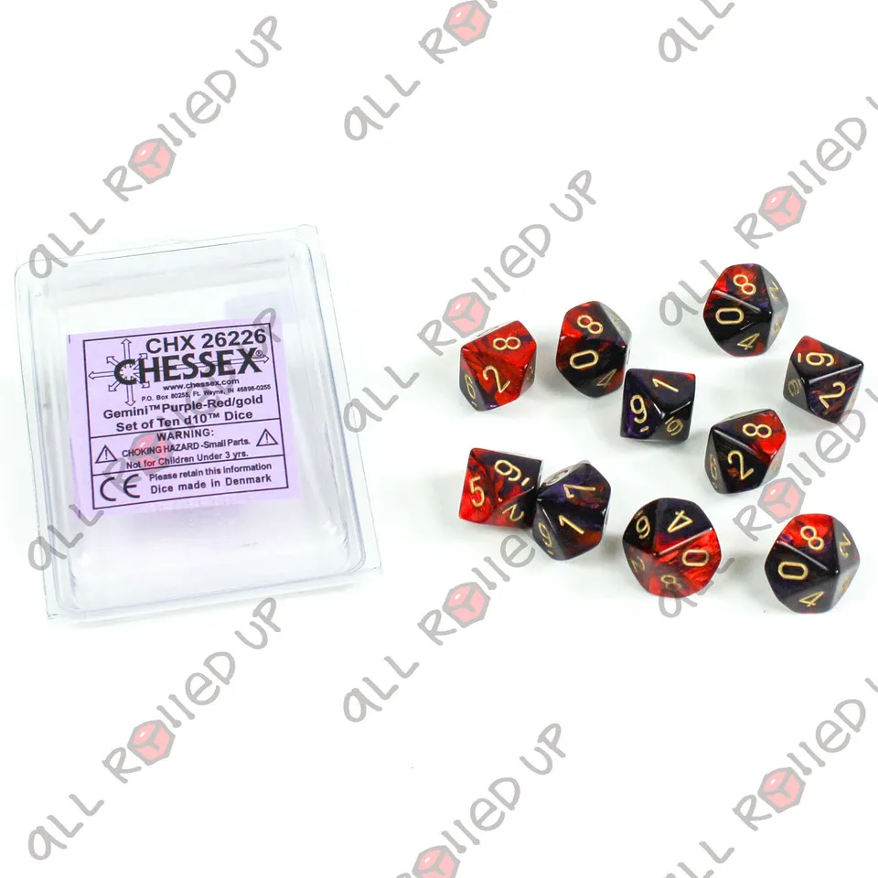 Chessex Gemini Purple-Red Gold D10 sada kostek 10 ks