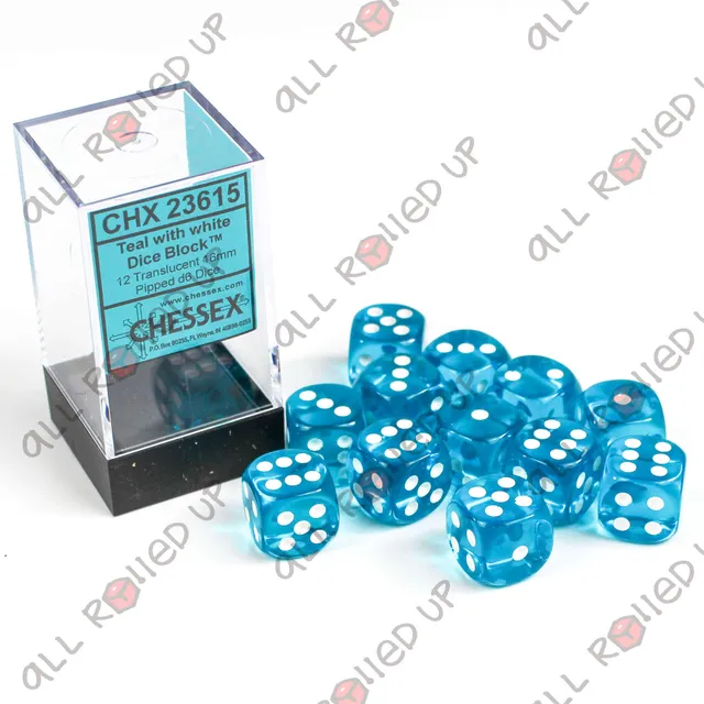 Chessex Translucent D6 16mm kostky Teal White 12 ks