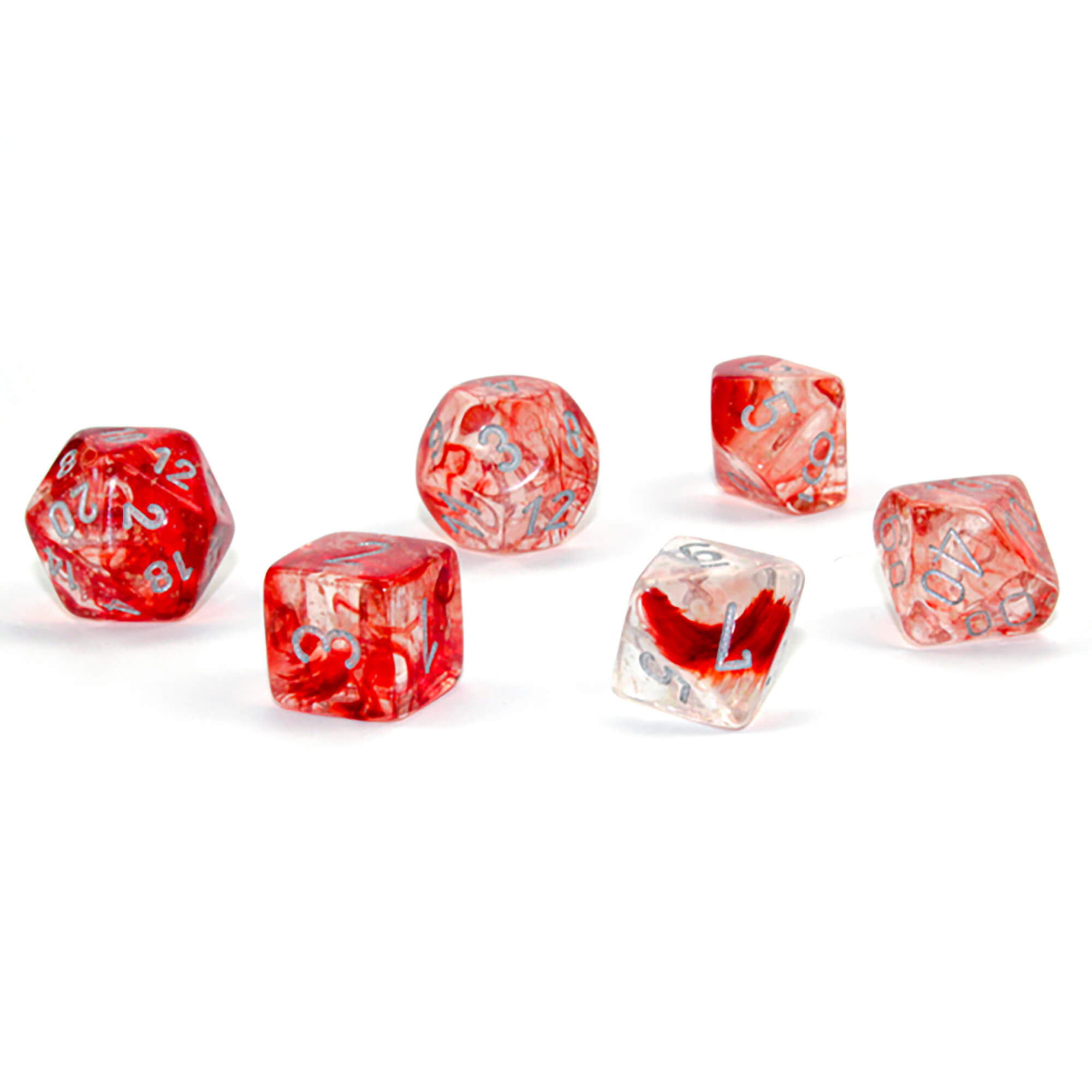 Chessex Nebula Red Silver Luminary sada kostek 7ks