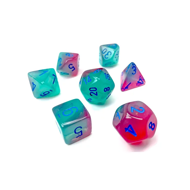 Chessex Gemini Gel Green-Pink sada kostek 7 ks včetně D20