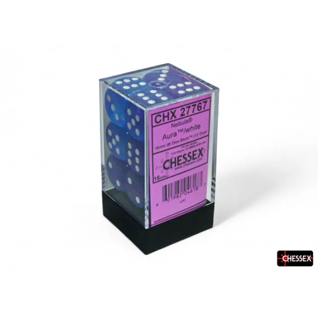 Chessex Nebula Aura D6 sada kostek 12 ks 16 mm svítivá