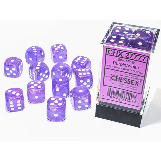 Chessex Borealis Luminary CHX27777 kostky D6 fialové 12ks