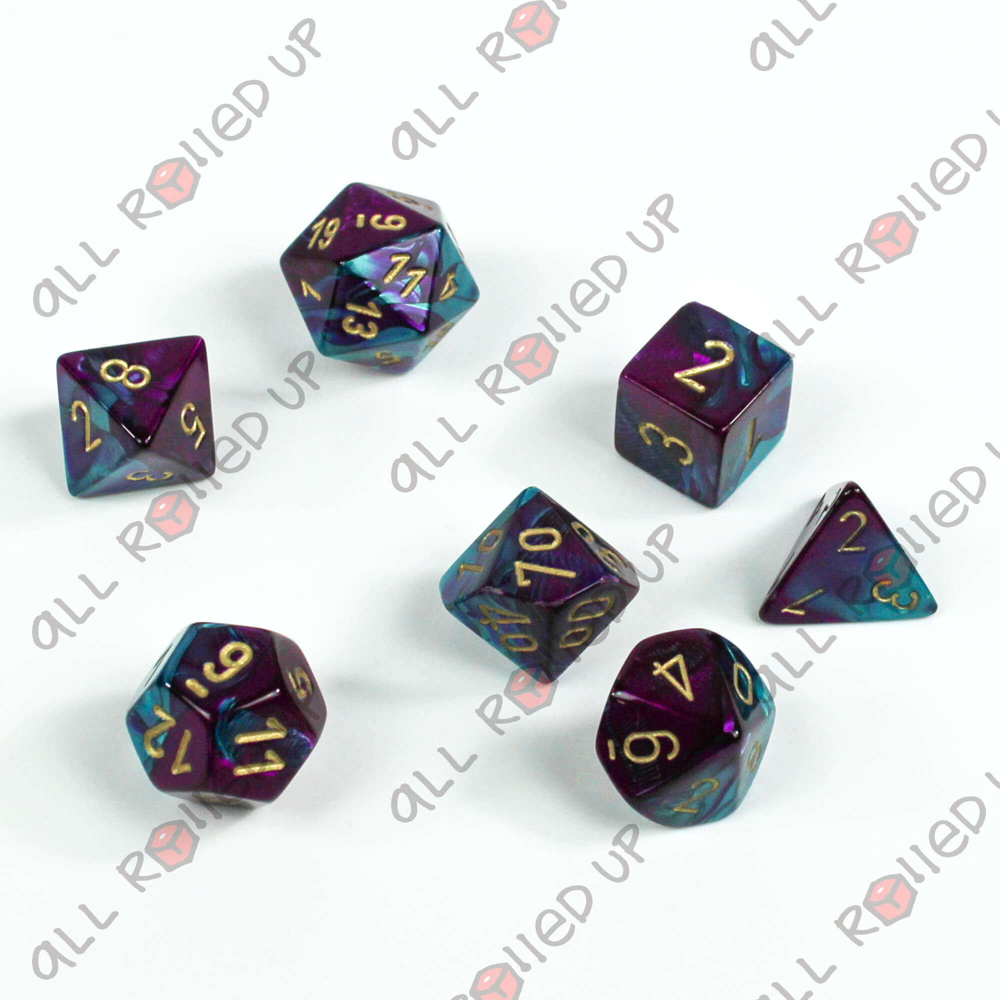 Chessex Gemini Purple-Teal Gold sada kostek 7ks lesklé