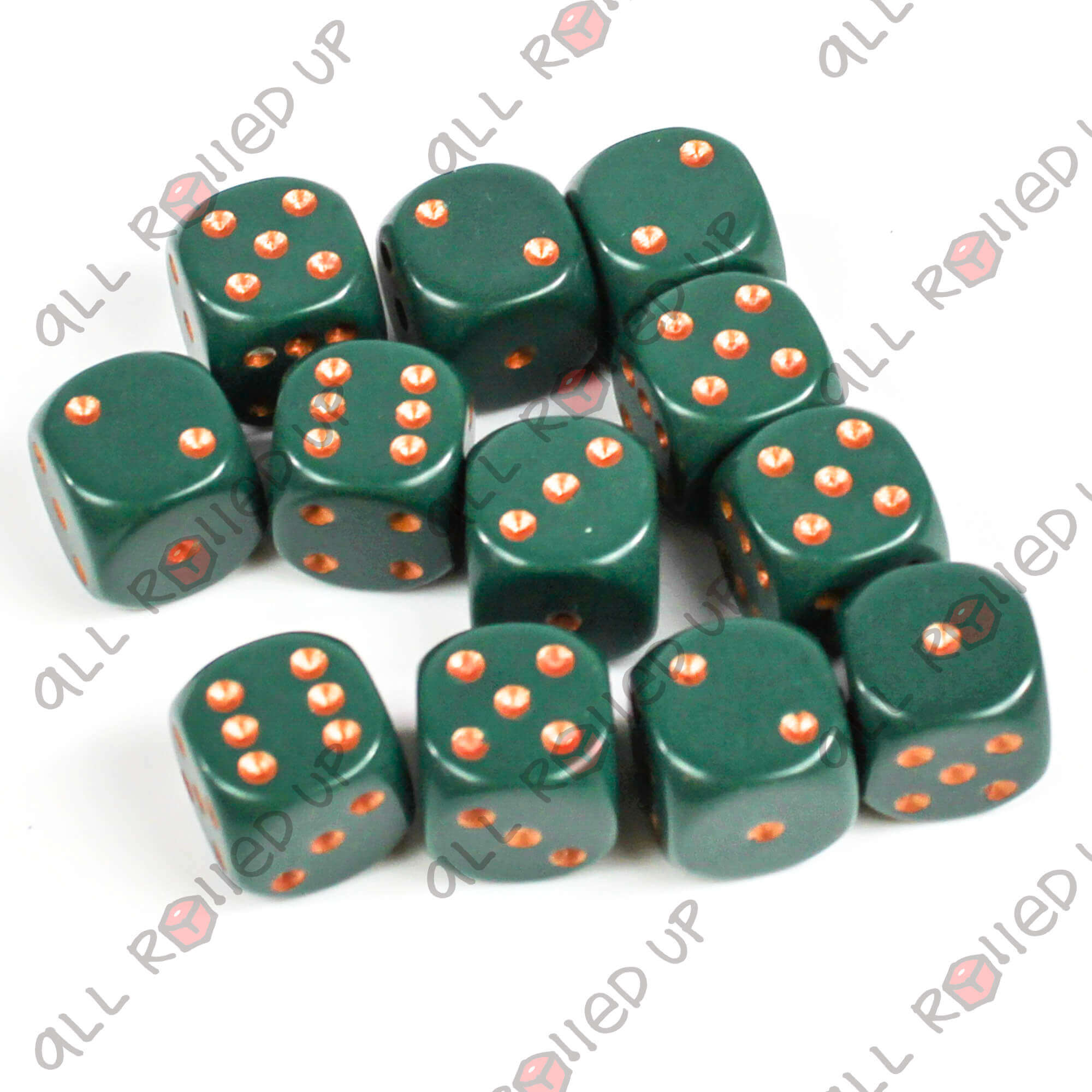 Chessex Opaque D6 Dusty Green Copper sada kostek 12 ks 16 mm