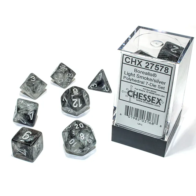 Chessex Borealis Light Smoke sada kostek 7 ks svítící