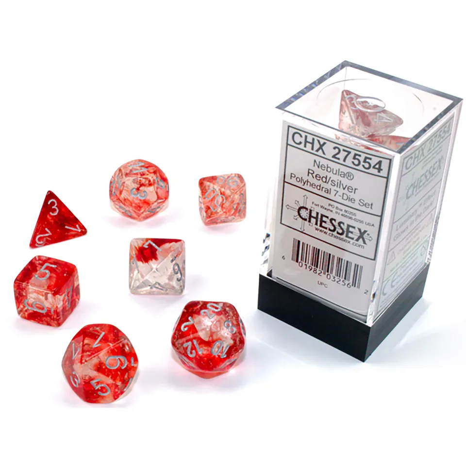 Chessex Nebula Red Silver Luminary sada kostek 7ks