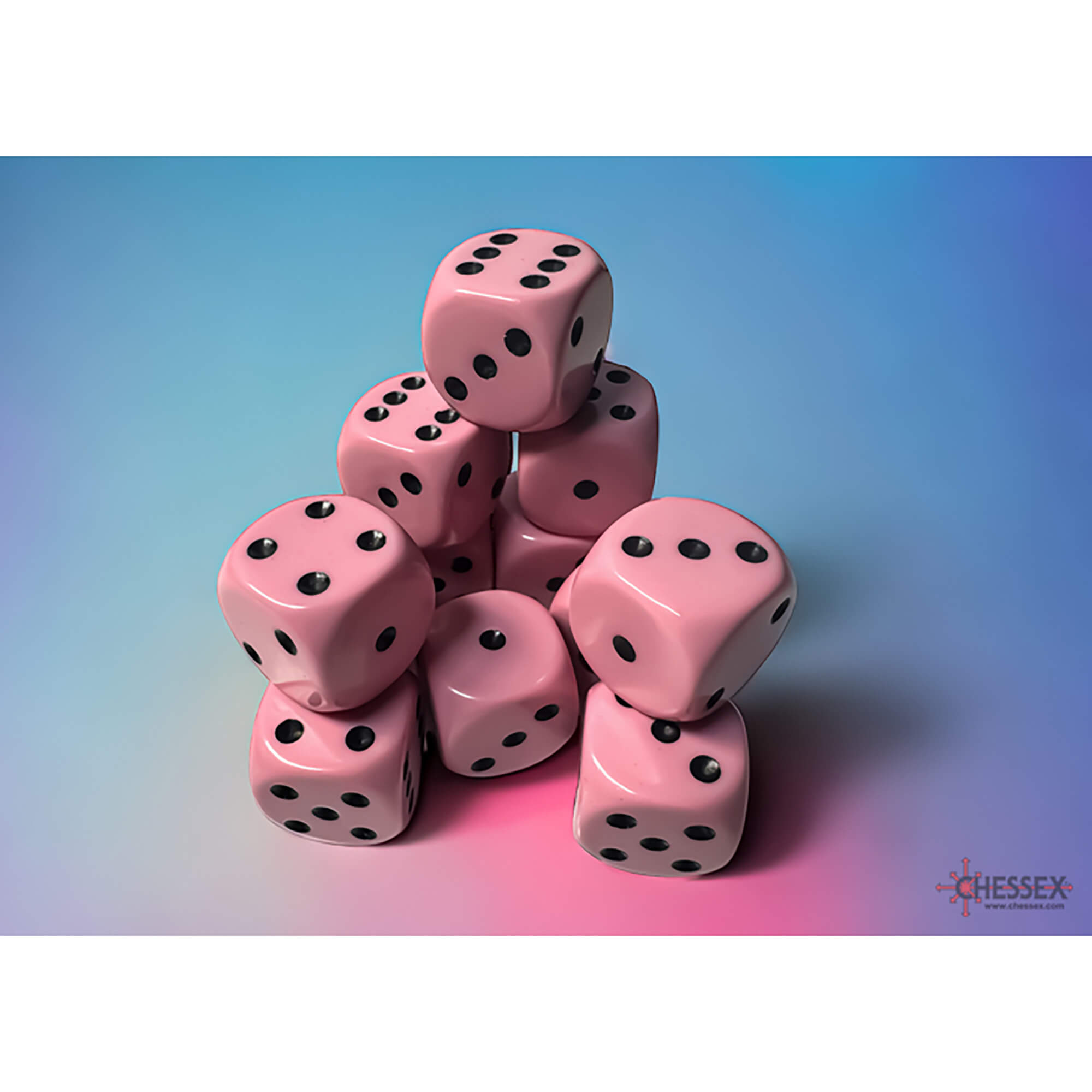 Chessex Opaque Pastel Pink sada kostek D6 12ks