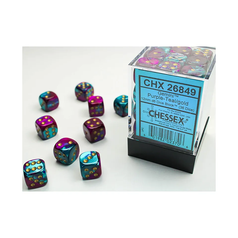 Chessex Gemini D6 36x 12mm kostky Purple-Teal 36 ks