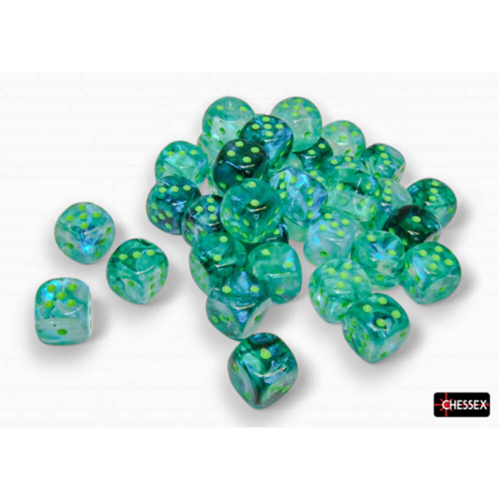 Chessex Borealis Kelp sada kostek 36x D6 svítící