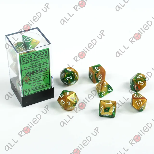 Chessex Gemini Gold-Green sada kostek 7 ks v krabičce