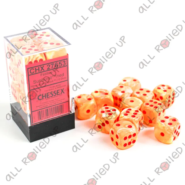 Chessex Festive Sunburst Red sada kostek D6 16mm 12 ks
