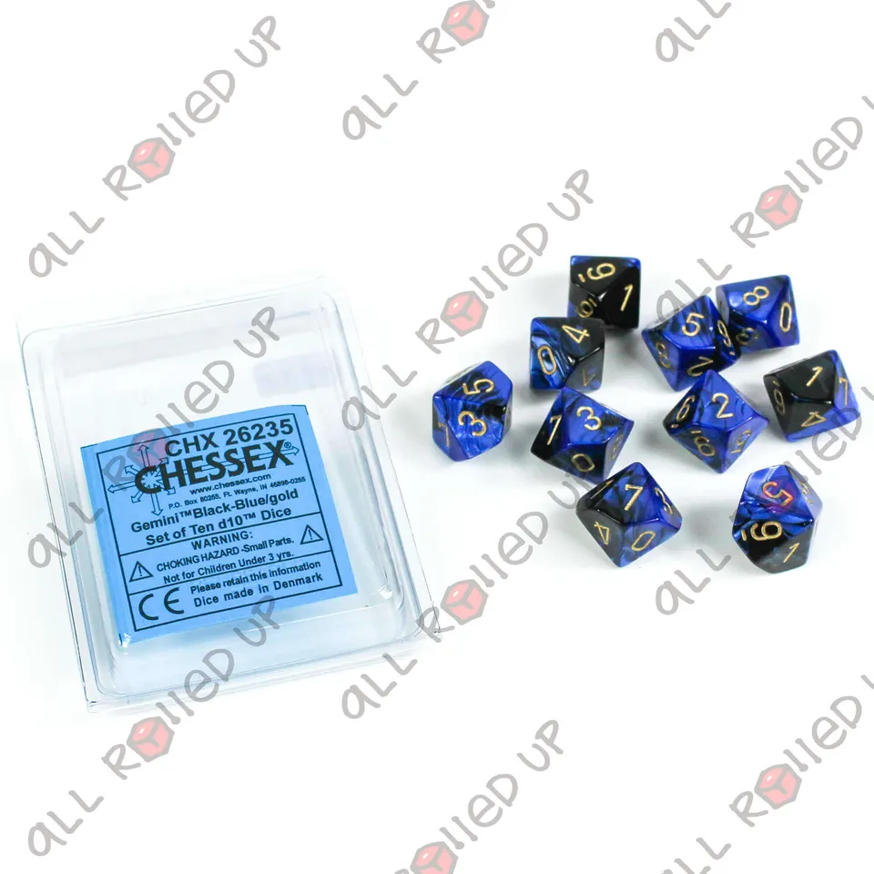 Chessex Gemini Black-Blue sada kostek D10 10 ks gold