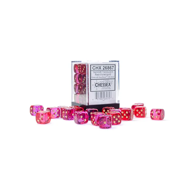 Chessex Gemini sada kostek D6 36ks 12mm Red-Violet gold