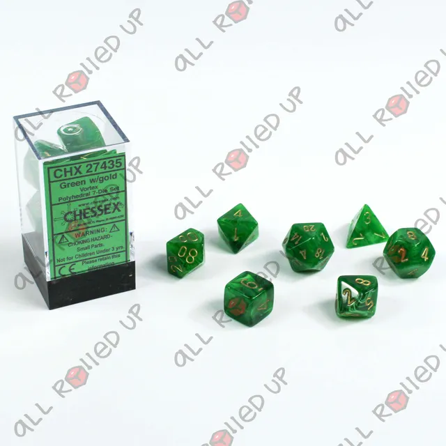 Chessex Vortex Green Gold sada kostek polyhedral 7 ks