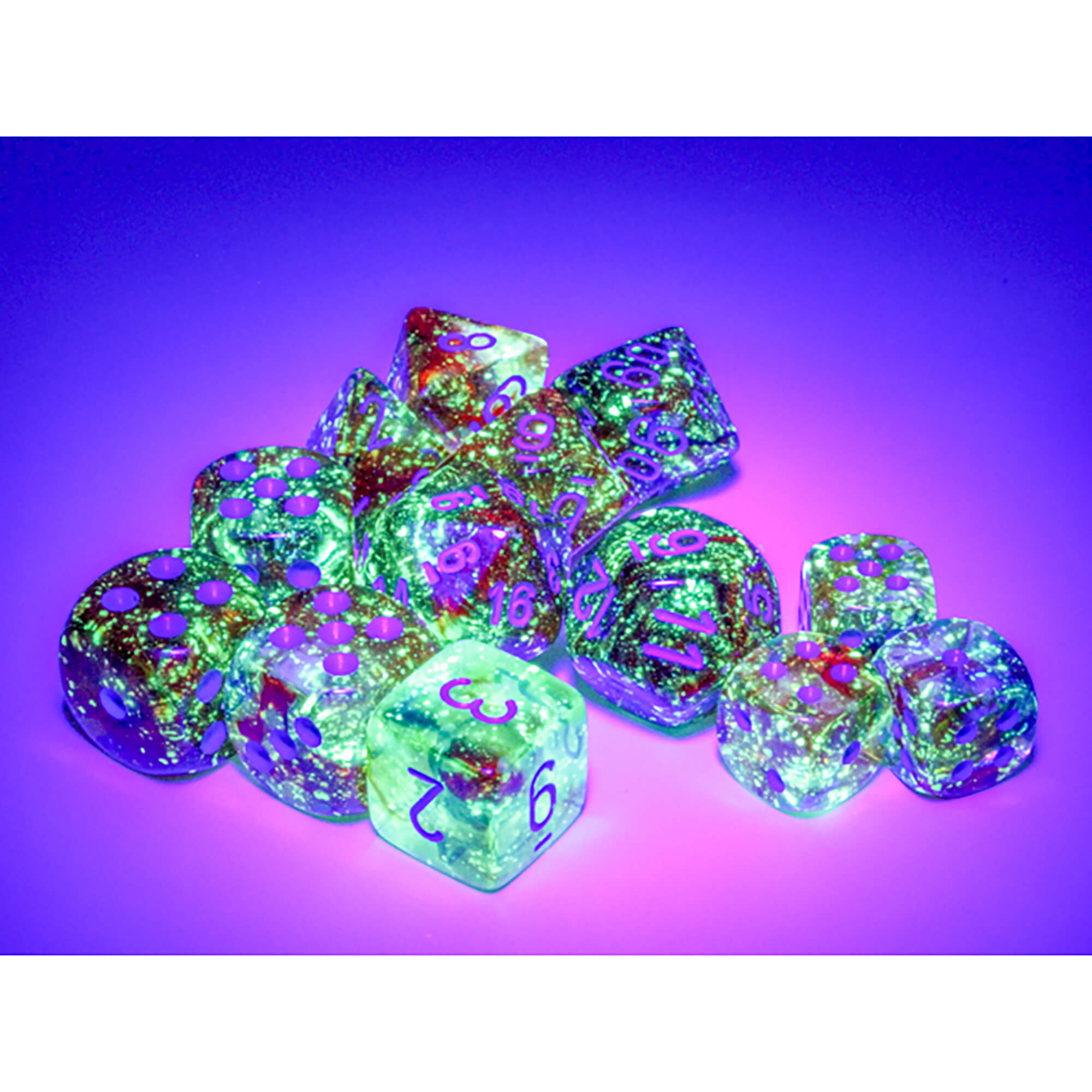 Chessex Nebula D6 sada kostek 12 ks Primary svítící