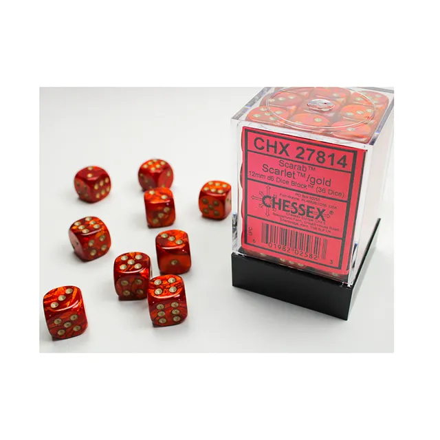 Chessex Scarab Scarlet/gold sada kostek D6 36 ks 12 mm