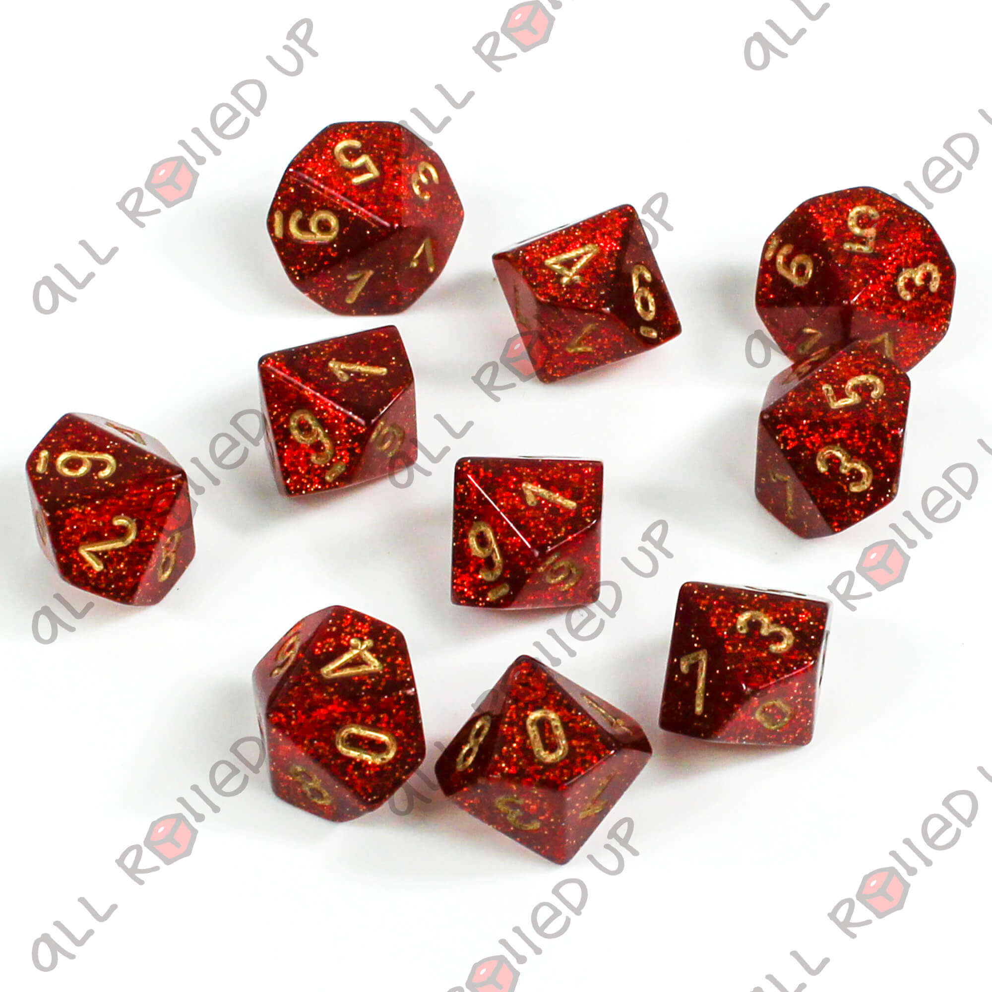 Glitter Ruby Gold sada kostek D10 10 ks třpytivá