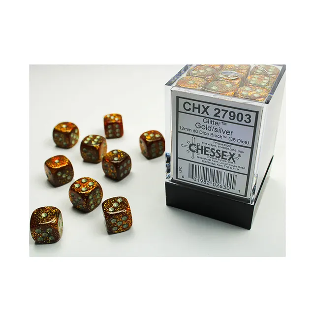 Chessex Glitter D6 12mm zlaté kostky 36 ks