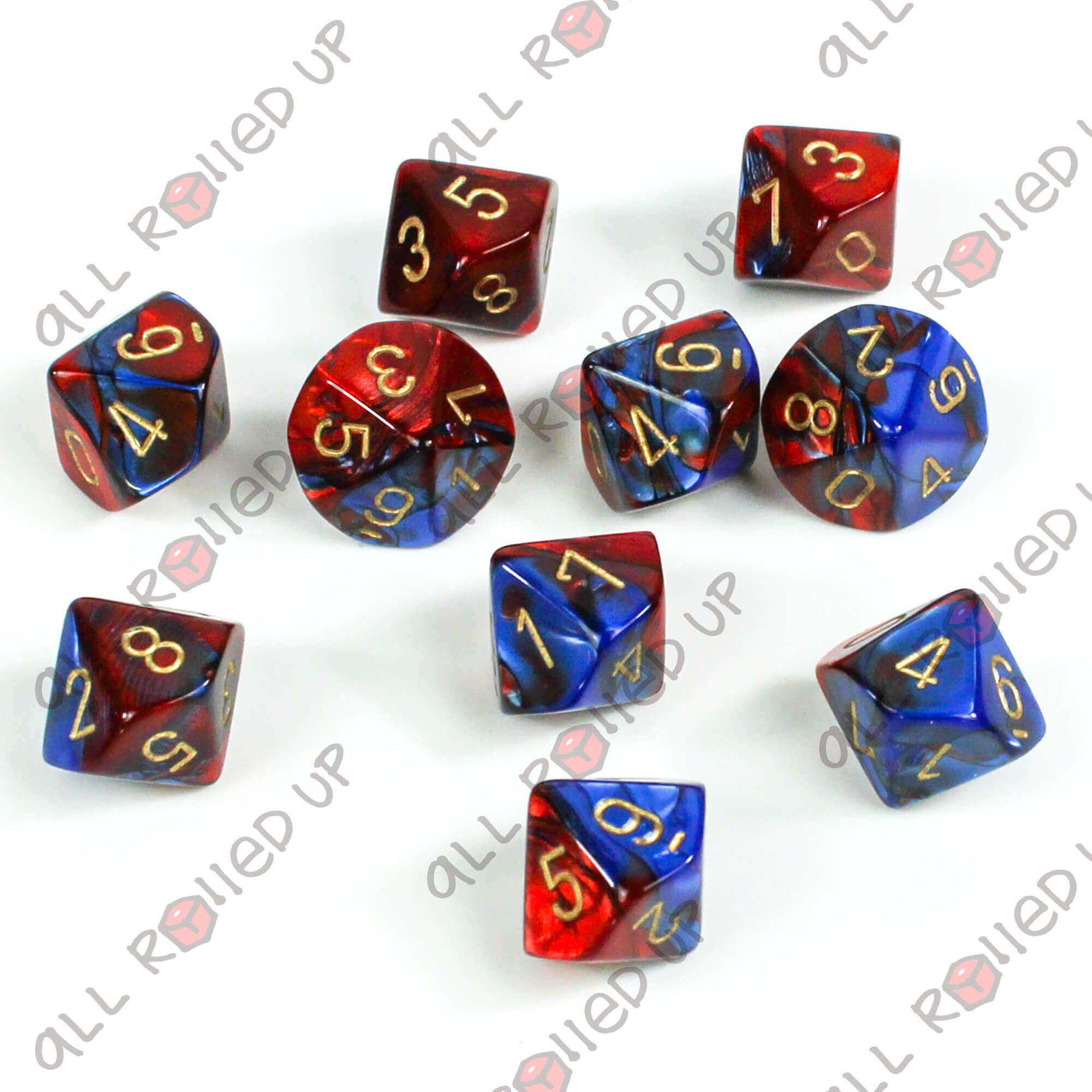 Chessex Gemini Blue-Red Gold sada kostek D10 10 ks