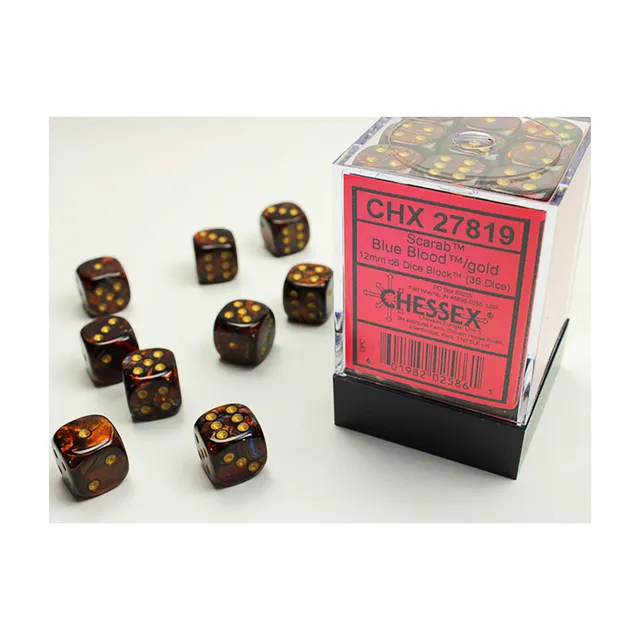 Chessex Scarab D6 sada kostek 36x 12mm Blue Blood gold