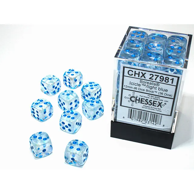 Chessex Borealis Icicle Light Blue sada D6 kostek 36 ks
