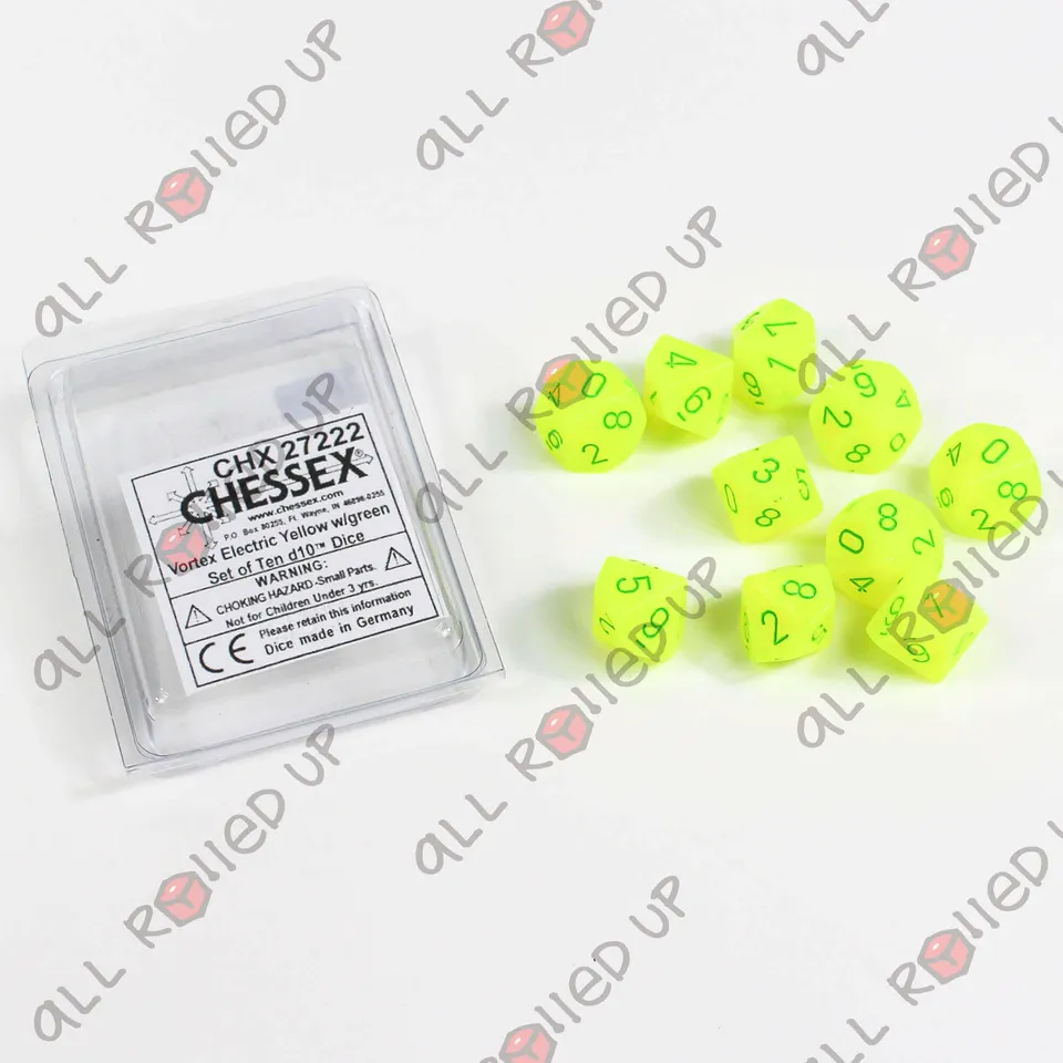 Chessex Vortex Electric kostky D10 žlutozelené 10 ks