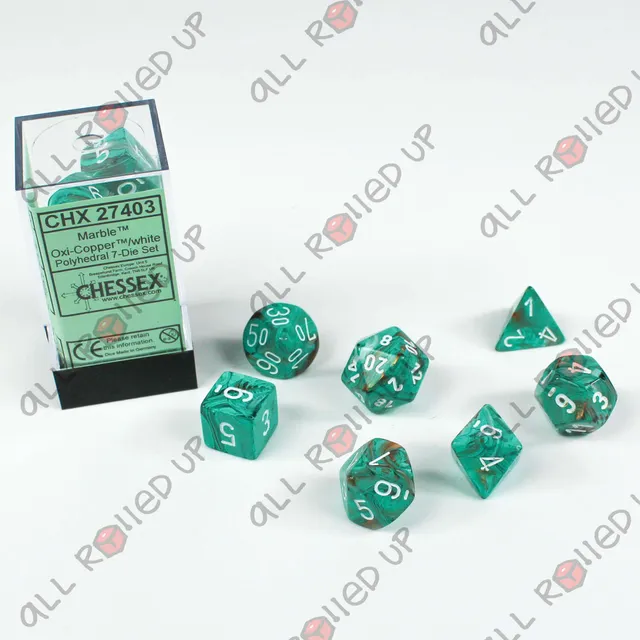 Chessex Marble Oxi-Copper sada kostek 7ks bílá