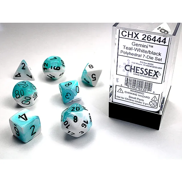 Chessex Gemini CHX26444 sada kostek teal-bílá 7 ks