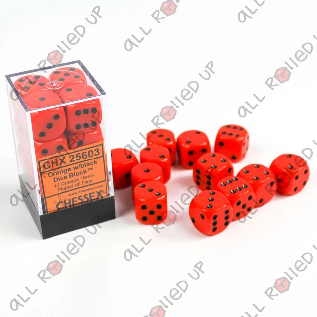 Chessex Opaque D6 sada kostek Orange Black 12 ks