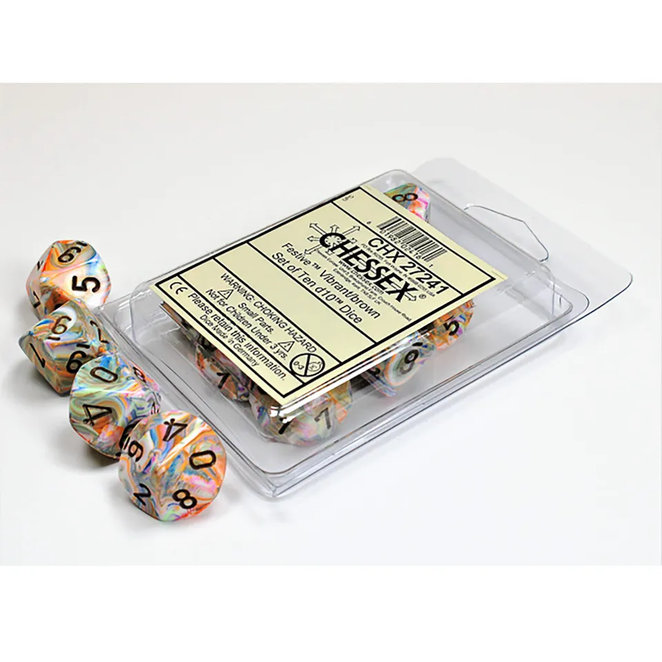 Chessex Festive CHX27241 kostky D10 hnědé 10 ks