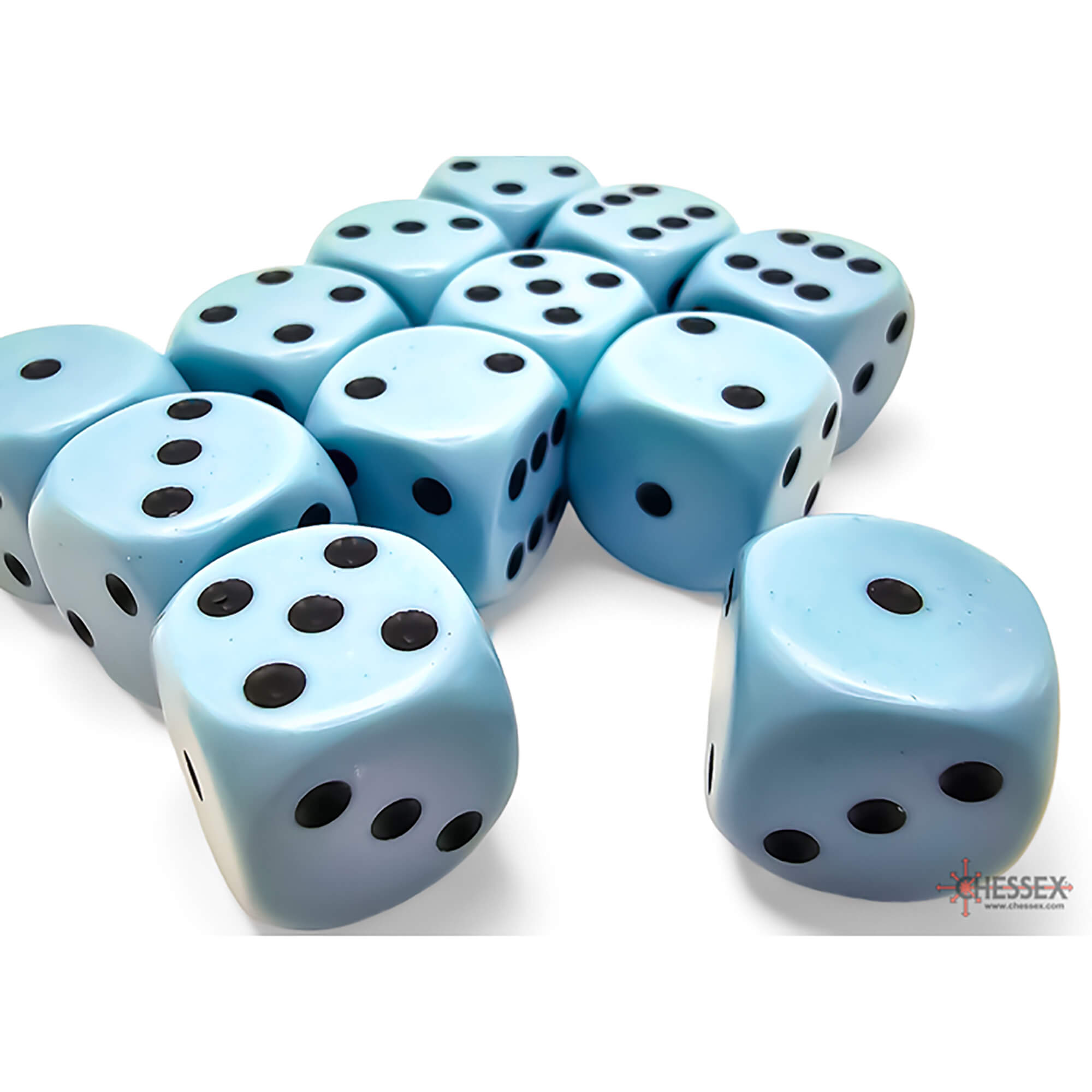 Chessex Opaque Pastel Blue Black kostky 12 ks 16mm