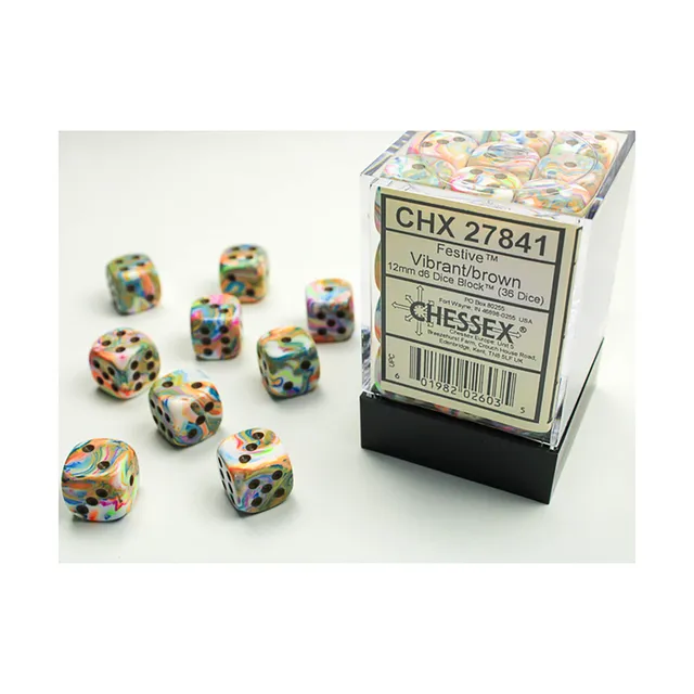 Chessex Festive Vibrant/brown D6 12mm kostky 36 ks třpytivé