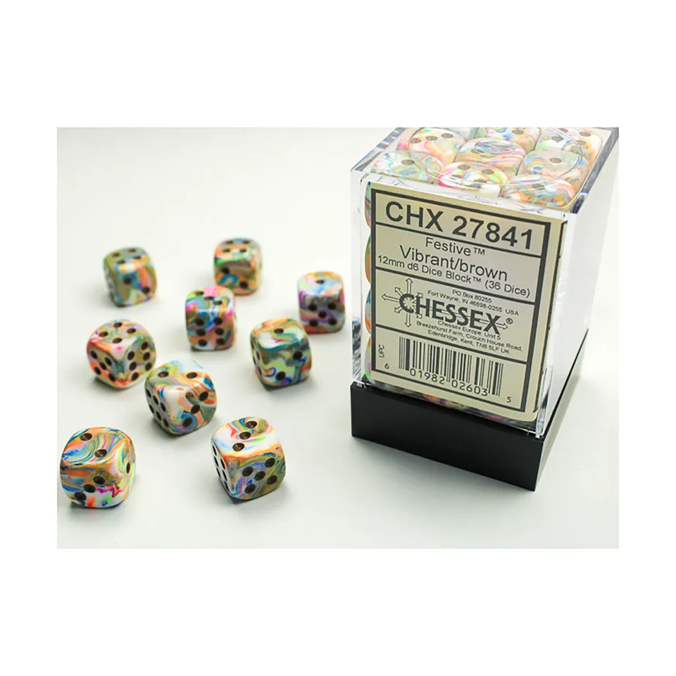 Chessex Festive Vibrant/brown D6 12mm kostky 36 ks třpytivé