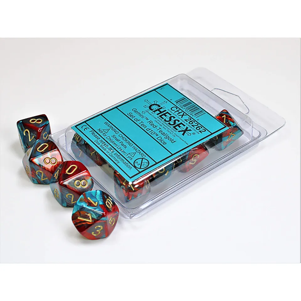 Chessex Gemini Red-Teal Gold D10 kostky 10 ks