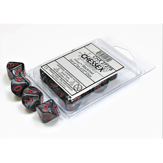Chessex Velvet D10 10 Dice Set sada kostek Black Red 10 ks
