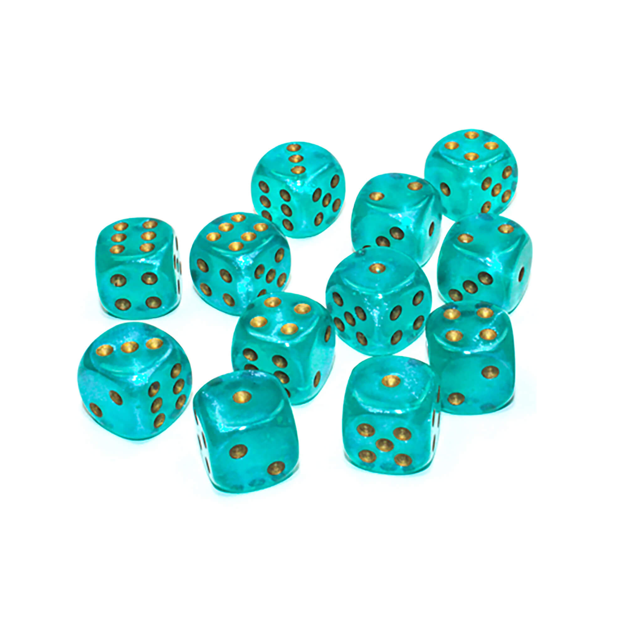Chessex Borealis Teal Gold sada kostek D6 12 ks svítící