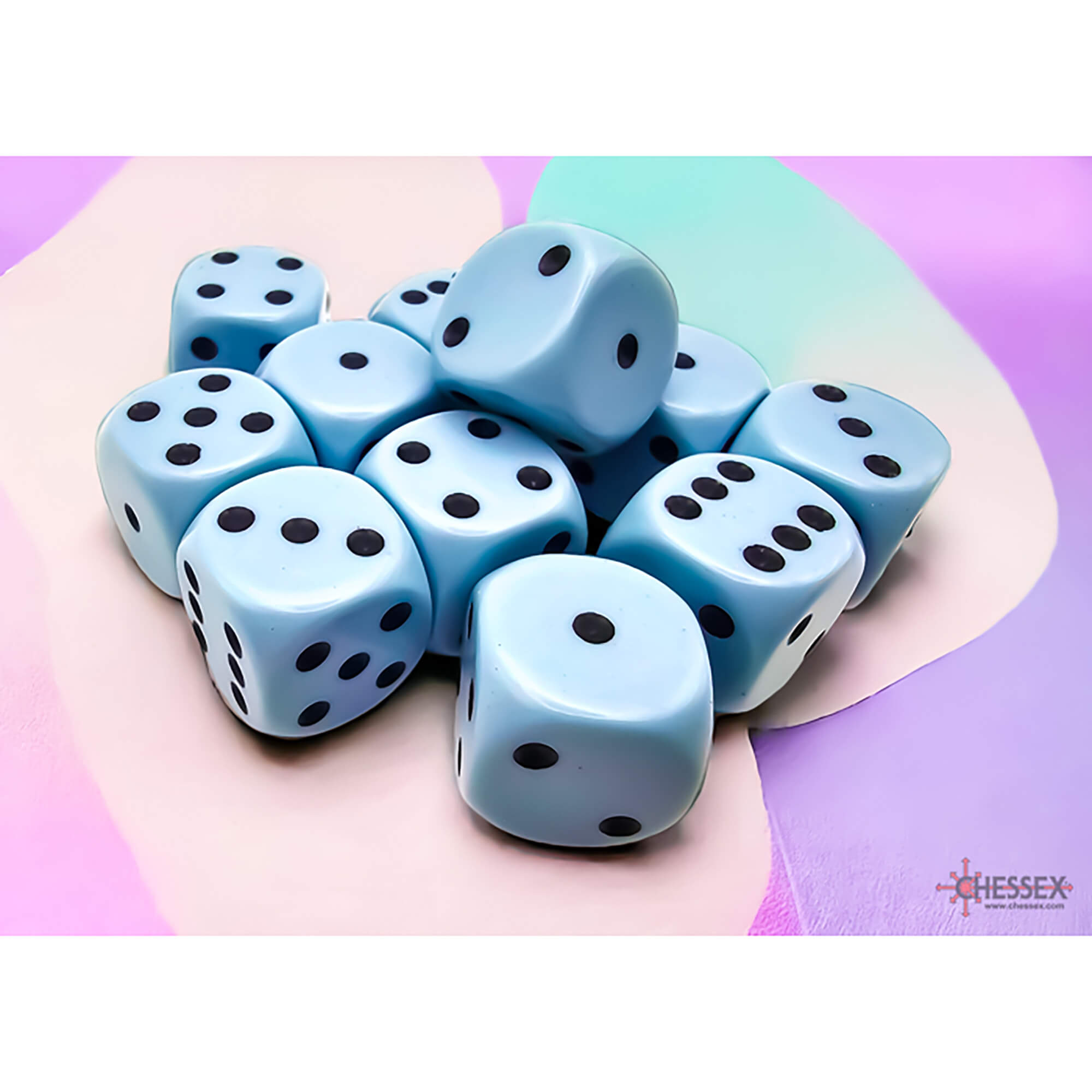 Chessex Opaque Pastel Blue Black kostky 12 ks 16mm