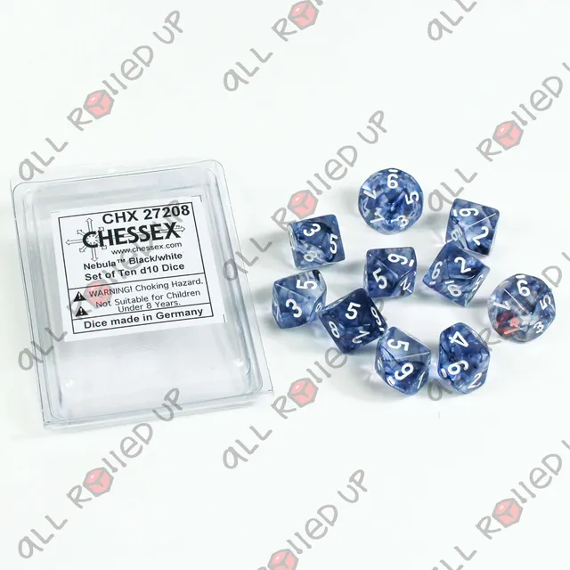 Chessex Nebula D10 sada kostek 10 ks černobílá
