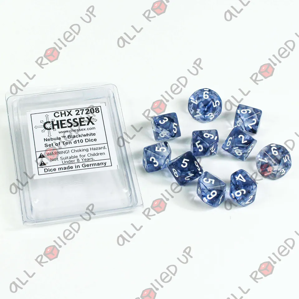 Chessex Nebula D10 sada kostek 10 ks černobílá