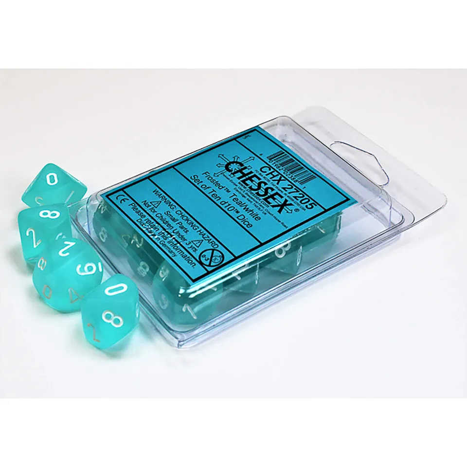 Chessex Frosted D10 kostky 10 ks Teal bílá