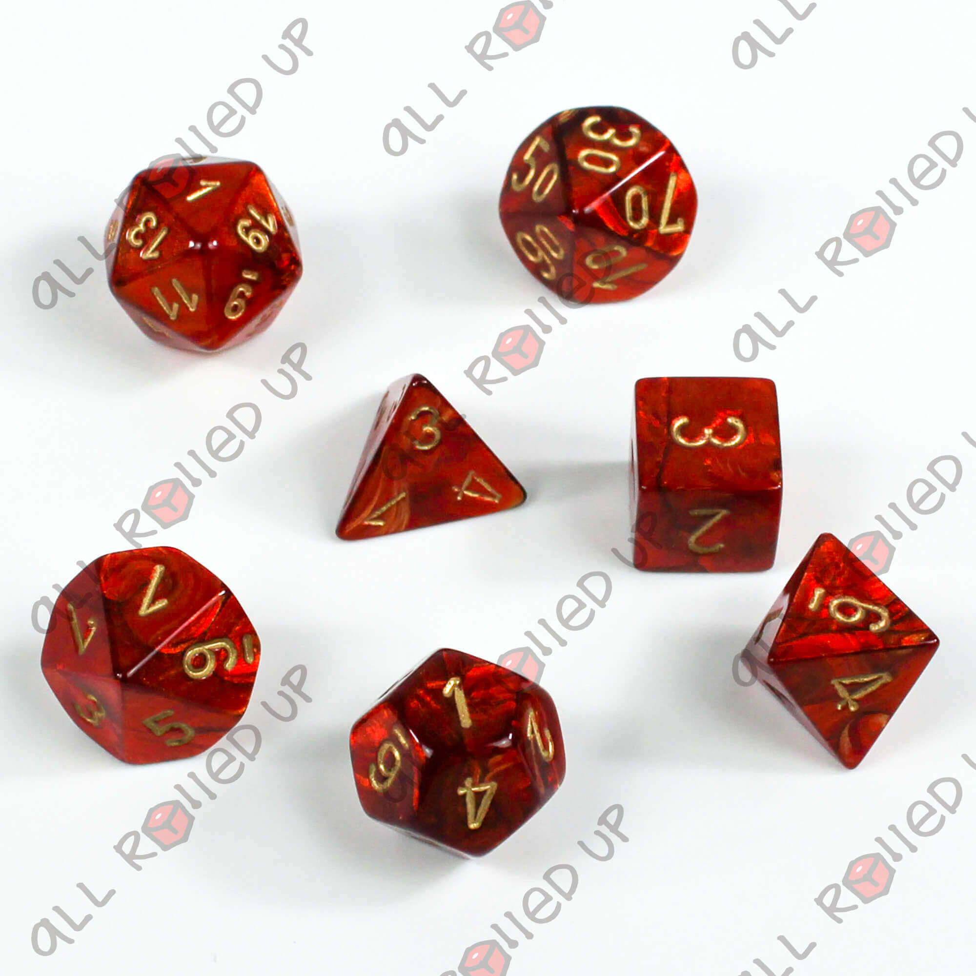 Chessex Scarab Scarlet Gold sada kostek 7 ks