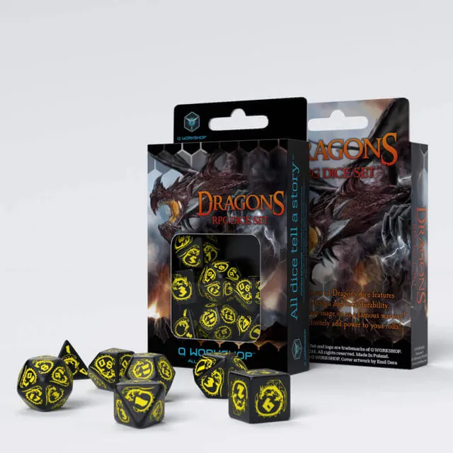 Q Workshop Dragons Black & Yellow sada kostek 7ks dračí