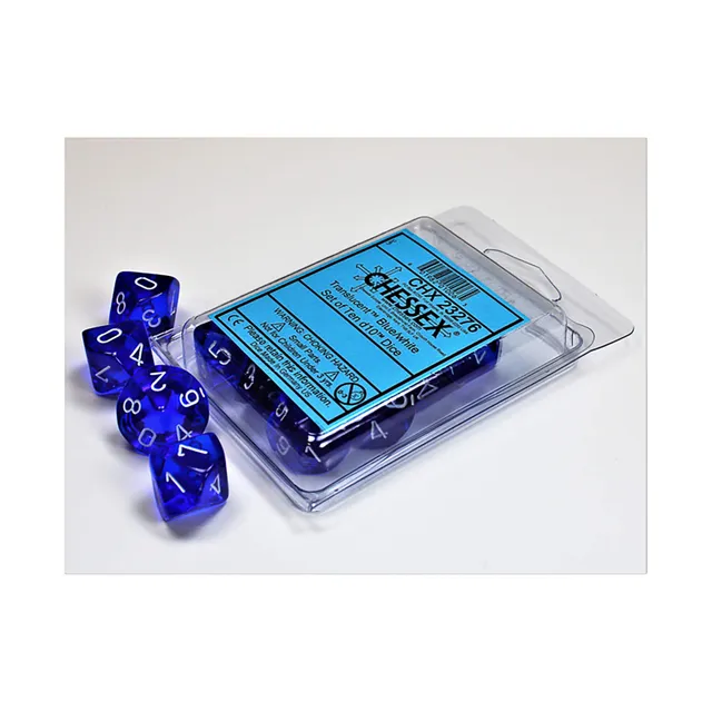 Chessex D10 Translucent Blue White sada 10 kostek