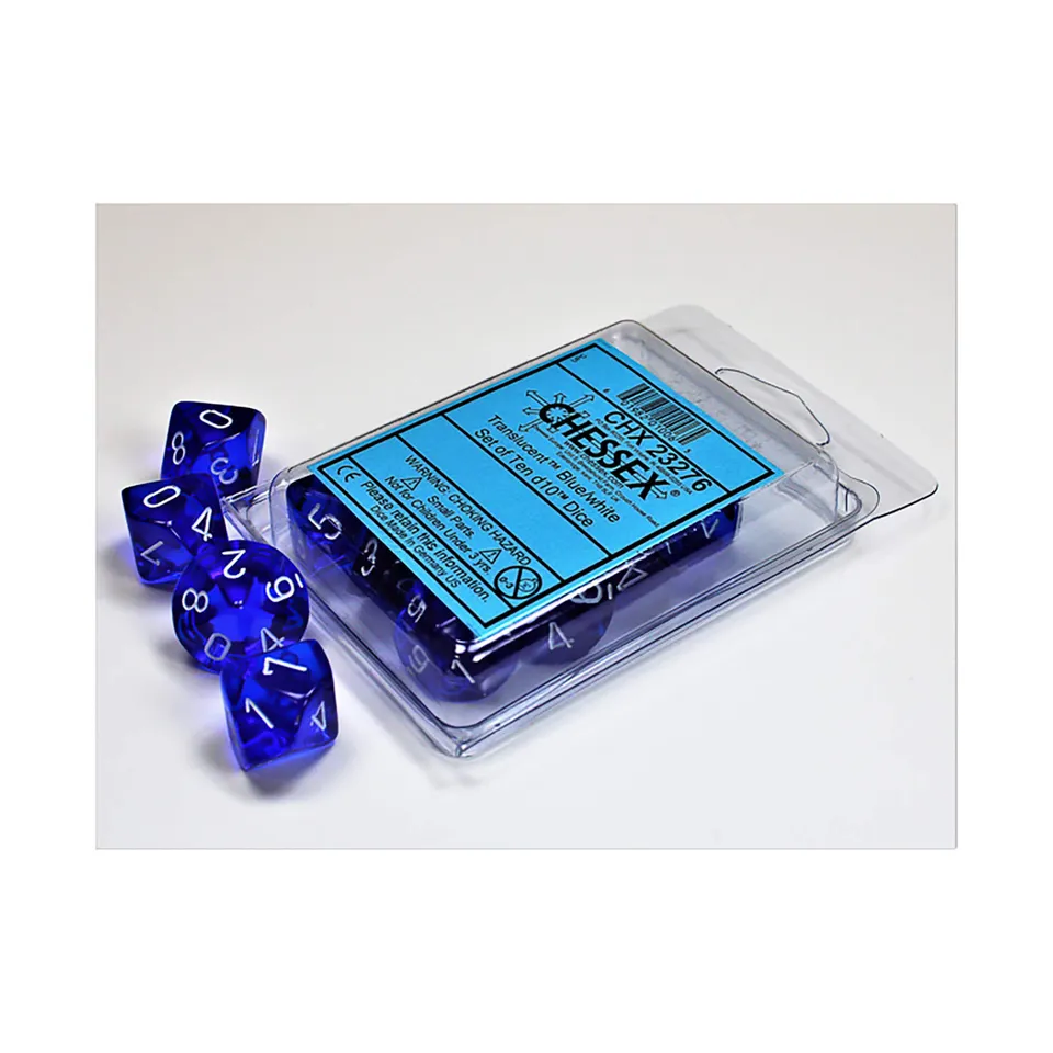 Chessex D10 Translucent Blue White sada 10 kostek