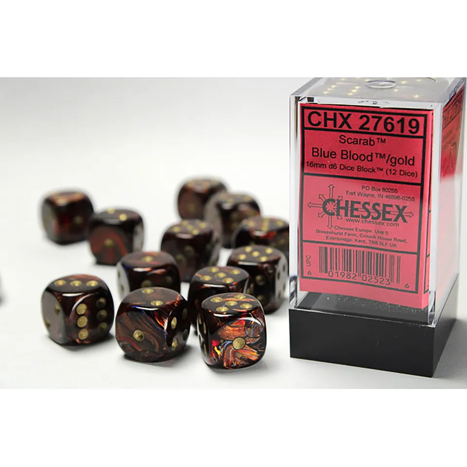 Chessex Scarab D6 kostky modré 12 ks 16 mm